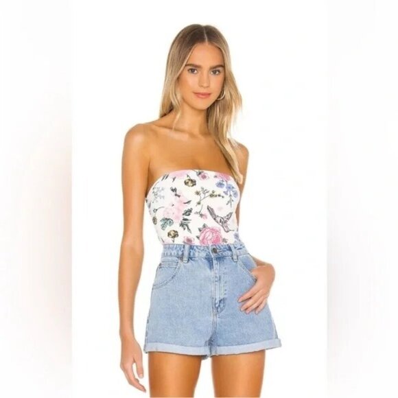 Superdown Kim Strapless Bodysuit in Cream Multi - Picture 3 of 8